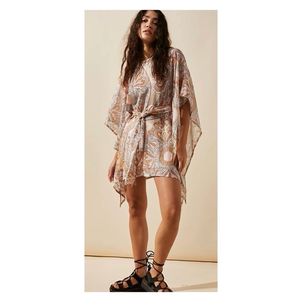 NWOT Free People Livy Shimmer Print Kaftan in Milkshake Combo by Sundress O/S